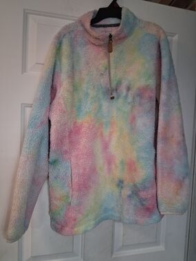 Deep South Pout Pastel Tie-Dye Sherpa Half-Zip Pullover Jacket Large